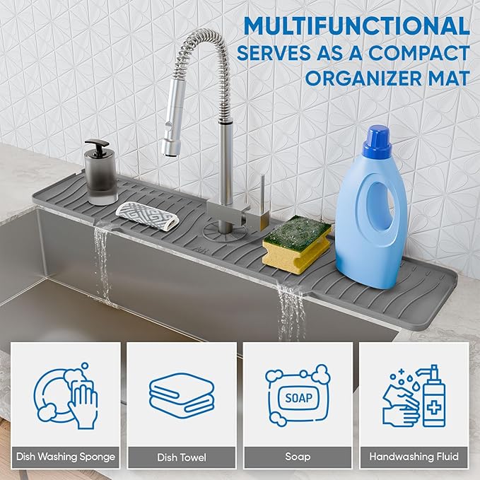24 Inch Longer Faucet Mat for Kitchen Sink, Silicone Sink Faucet Mat Splash - Image 8