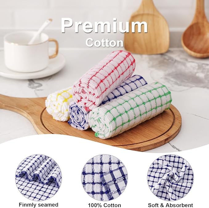 Kitinjoy Cotton 16 Pack Terry Kitchen Dish Cloths, 12 x 12 Inches Super Soft - Image 2