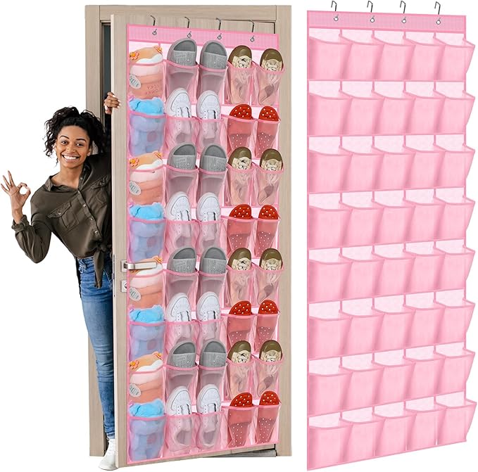 Windyun 40 Over the Door Shoe Organizer Large Breathable Mesh Pockets Pink by Windyun