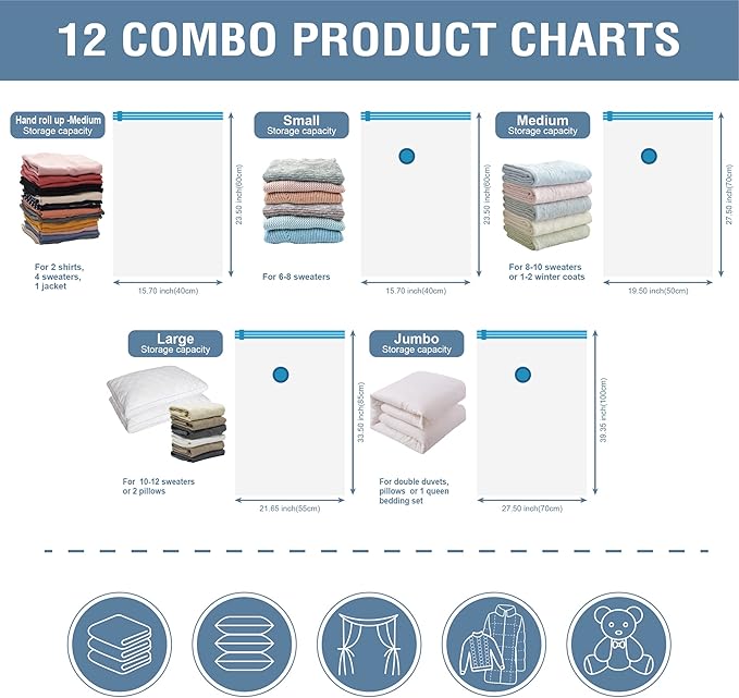 12 Pack Space Saver Bags Compression Storage Bags - Image 5