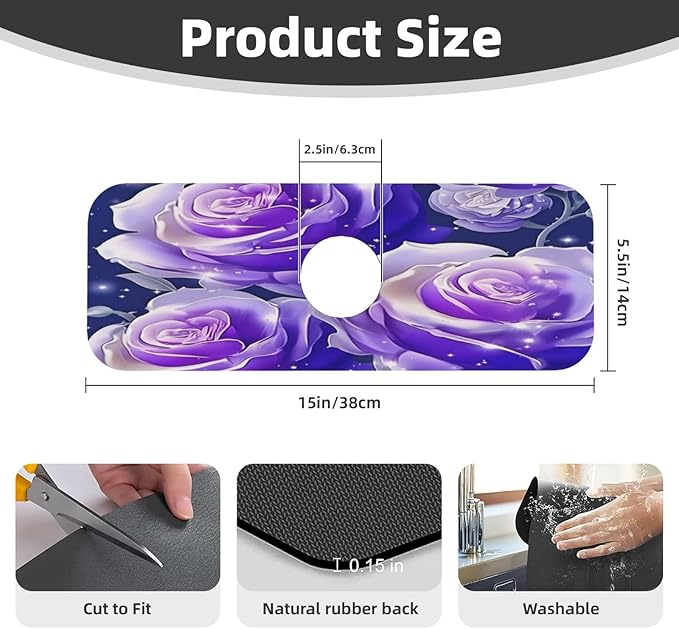 Blue Purple Rose Kitchen sink faucet pad, strong water absorption, anti slip - Image 2