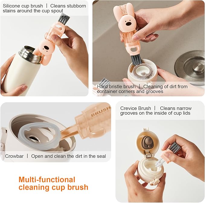 4 in 1 Cup Lid Cleaning Brush, 3 in 1 Bottle Brush, Cup Crevice Cleaning Tools - Image 2