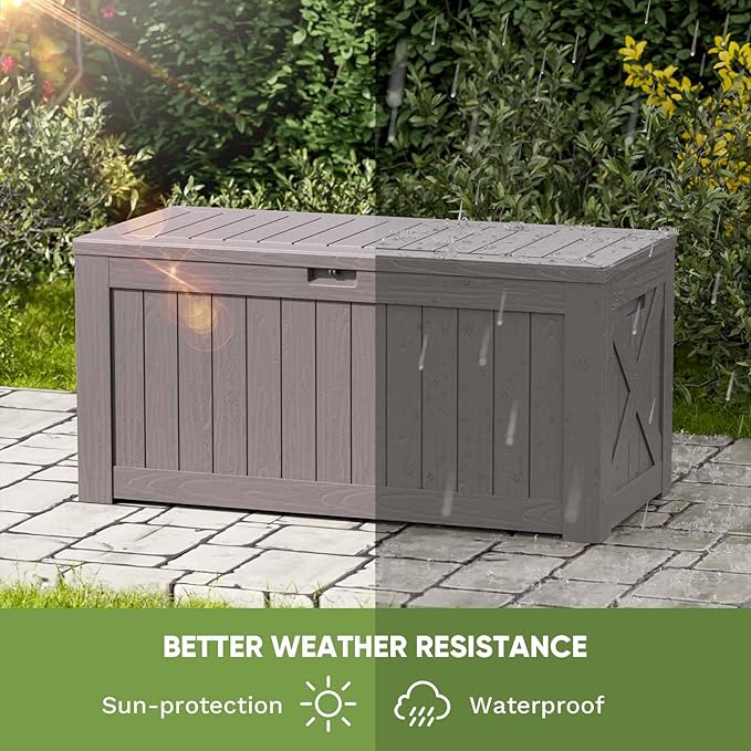 Patiowell 120 Gallon Large Deck Box, Outdoor Lockable Storage Box for Gardening Tools, Waterproof Deck Box for Patio Furniture, Brown - Image 7