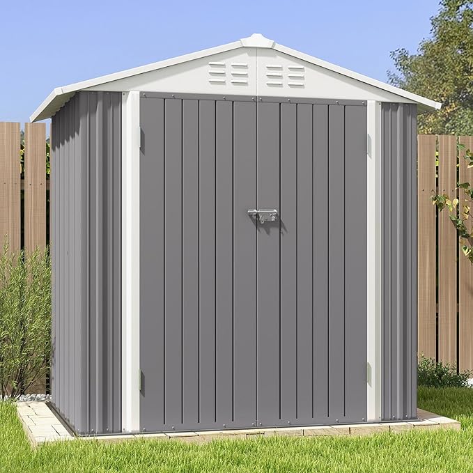 Patiowell 6x4 FT Outdoor Storage Shed, Water-Resistance Metal Outdoor Sheds with Vents & Lock, Garden Shed of Galvanized Steel for Lawn, Patio, Backyard Garden Tools, Bikes, Gray by Patiowell
