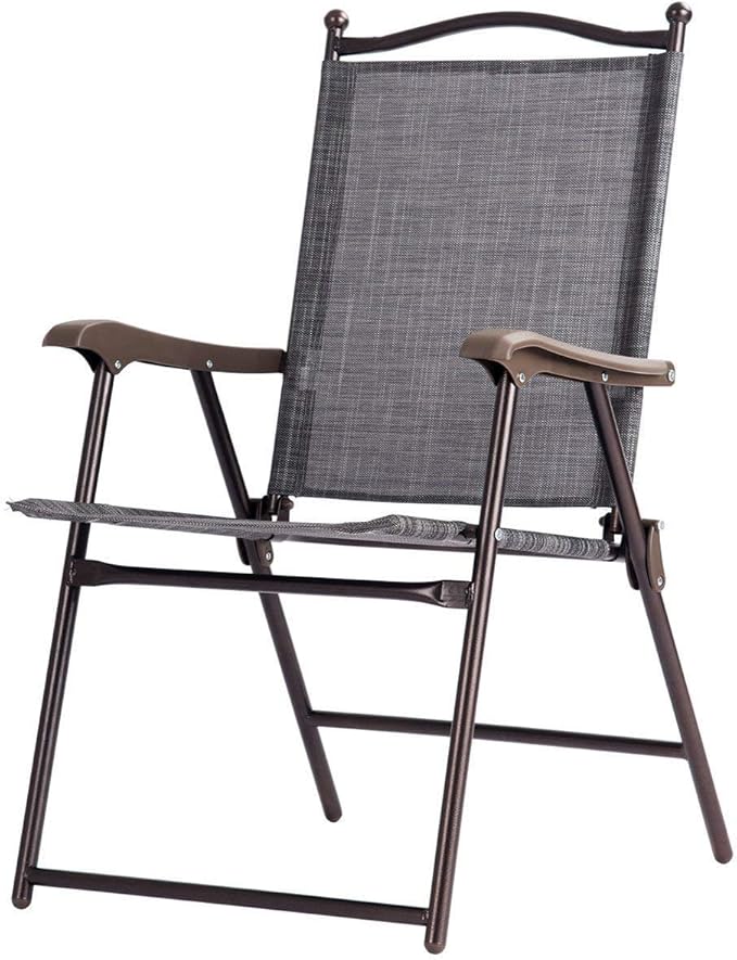 Giantex Set of 2 Patio Folding Chairs, Outdoor Patio Dining Chairs w/Armrest, Sling Back, Metal Frame, Outside Use for Lawn Camping Garden Pool Beach Yard Lounge, No Assembly, Grey - Image 7