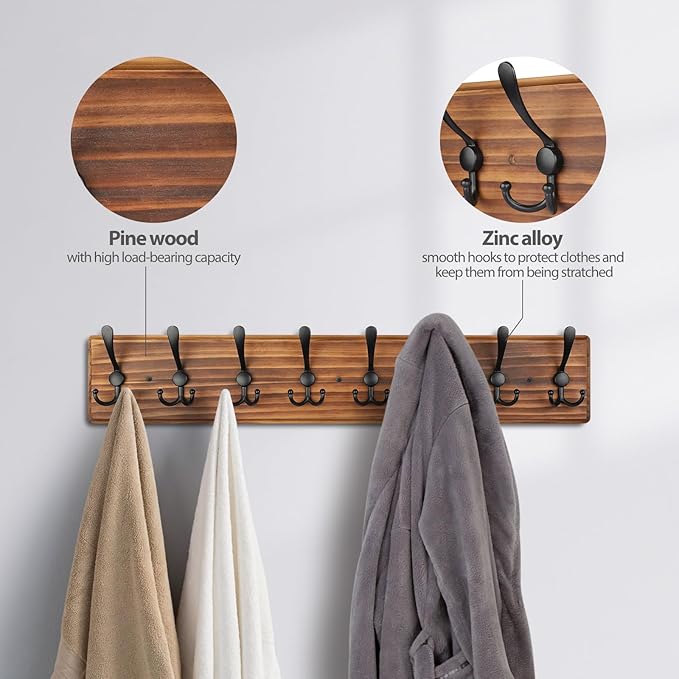 Coat Rack Wall Mount, Wooden Heavy Duty Coat Rack - Image 3