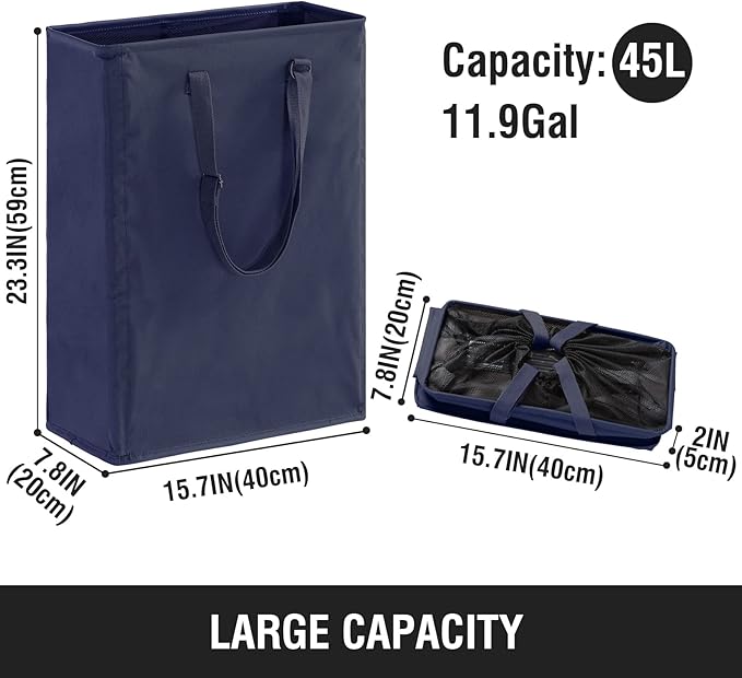 Slim Laundry Hamper with Adjustable Long Handles, 45L Small Laundry Baskets - Image 3