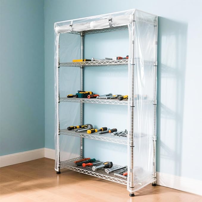 Waterproof Shelf Cover,Durable Dustproof Storage Wire Rack Covers,Outdoor Shelving Covers for Wire Shelves with Zipper 48''x18''x72'',Clear - Image 8