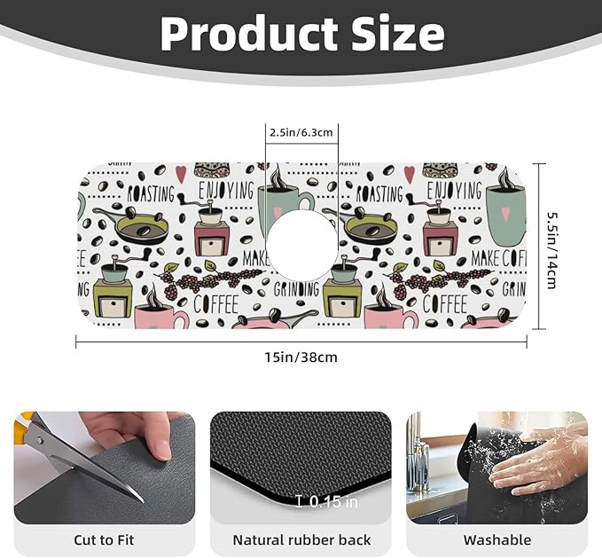 Coffee Coffe Kitchen Sink Splash Guard Faucet Mat Super Absorbent Fast Drying - Image 2