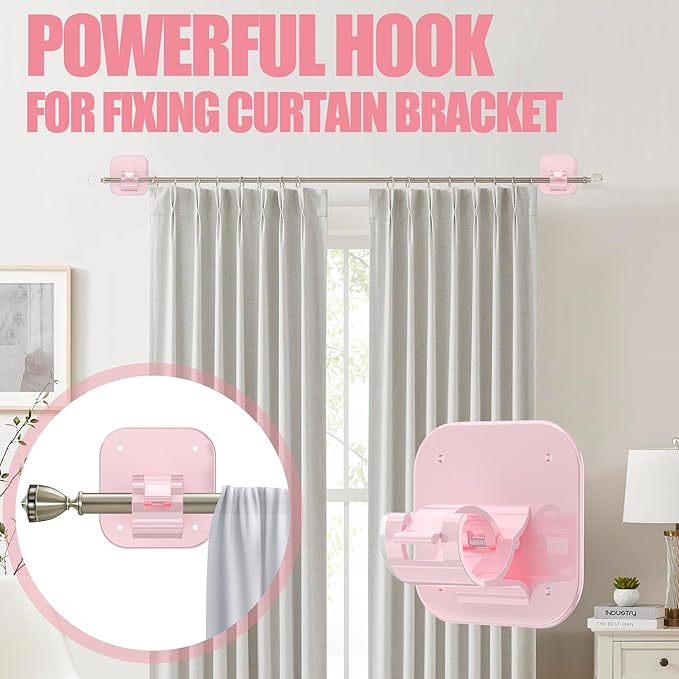 Adhesive Curtain Rods No Drilling Holder, No Drill Curtain Rod Brackets - Image 2