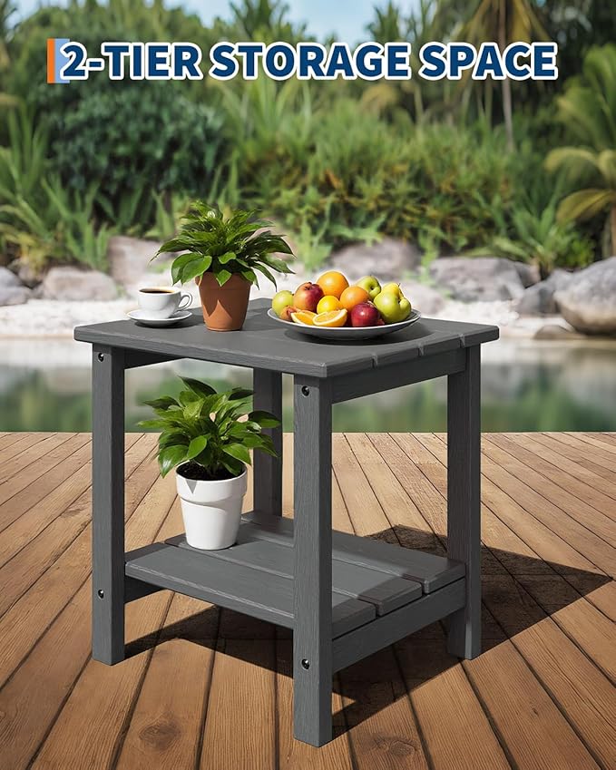 GarveeLife Poly Lumber Rocking Chair Outdoor Set of 2 with Side Table - HDPE High Back Porch Rocker Chairs for Adults - All Weather Resistant Furniture for Patio - Gray - Image 5
