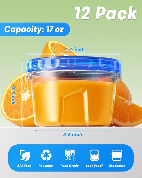 12 Pack-17oz Freezer Storage Containers, Plastic Food Storage Containers - Image 2