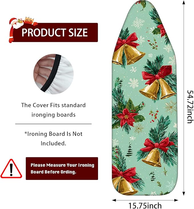 Nuxovilar Ironing Board Covers Winter Bells and Poinsettia Pattern Polyester - Image 3