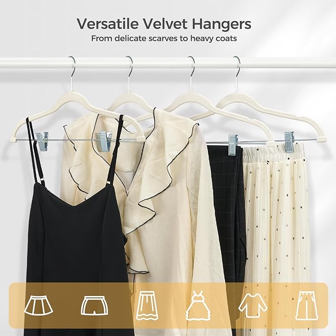 HOUSE DAY Velvet Hangers with Adjustable Clips 10 Pack, Non-Slip Suit Organizer - Image 8