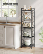 SONGMICS 5-Tier Metal Storage Rack, Shelving Unit with X Side Frames, Dense Mesh, 12.6 x 15.7 x 57.3 Inches, for Entryway, Kitchen, Living Room, Bathroom, Industrial Style, Ink Black UBSC145B01 - Image 2