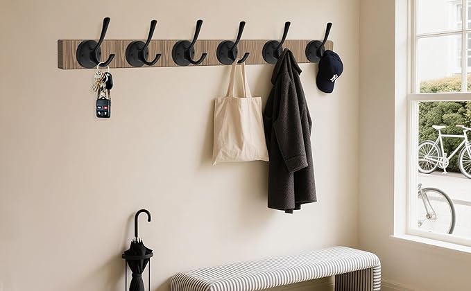 Matte Black Wall Hooks, 4 Pack Heavy Duty Coat Towel Hook Metal Double Backpack - Image 5