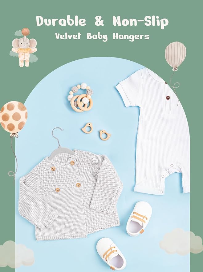 HOUSE DAY 11 Inch Velvet Baby Hangers 50 Pack Grey, Premium Kids Hangers - Image 7