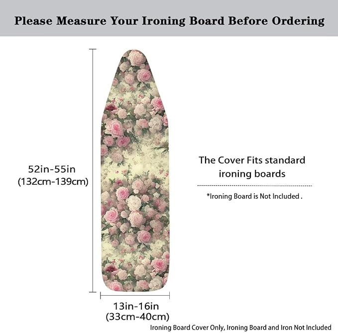Retro Pink Rose Ironing Board Cover, Stain Resistant Minimalist Aesthetics Iron - Image 3
