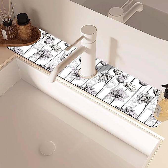 Water Lily Flower Kitchen Sink Splash Guard Mat Absorbent Fast Drying Mat - Image 2