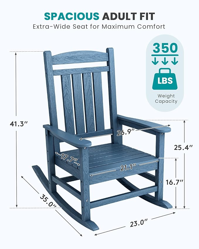 SERWALL Rocking Chairs Set of 4, HDPE Outdoor Rocking Chair, All-Weather Porch Rockers for Patio, Blue - Image 3