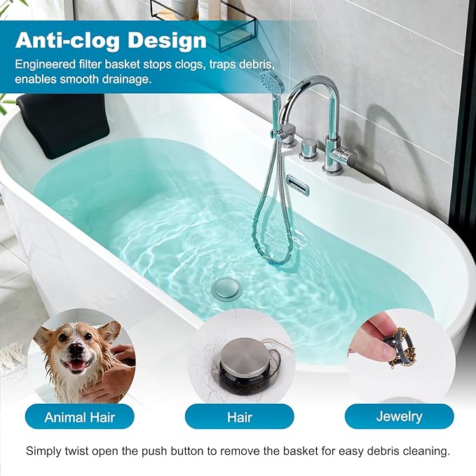 Hibbent 2 Pack 3 in 1 Metal Bathtub Drain Stopper, Universal Pop Up Tub Stopper - Image 7