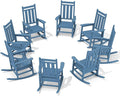 KINGYES Oversized Outdoor Rocking Chair Set of 8, All-Weather Patio Rocking Chairs for Porch, HDPE Outdoor Patio Rockers with High Back & Wide Seat for Garden, Lawn, Blue by KINGYES