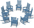 KINGYES Oversized Outdoor Rocking Chair Set of 8, All-Weather Patio Rocking Chairs for Porch, HDPE Outdoor Patio Rockers with High Back & Wide Seat for Garden, Lawn, Blue by KINGYES