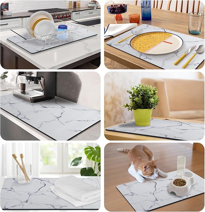 Marble Pattern Dish Drying Mat, Absorbent Coffee Bar Mat - Image 8