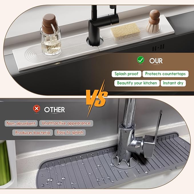 Faucet Mat for Kitchen Sink, Diatomite Quick Drying Tray, 23.6Inch Kitchen Sink - Image 6