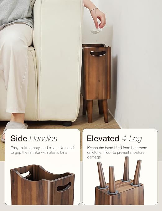 2 Gallons Wooden Trash Can 4 Legs - Image 3
