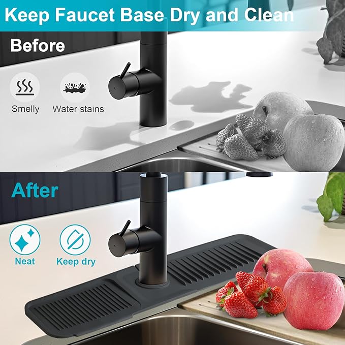24 Inch Kitchen Sink Splash Guard，5°Slope Fast Draining Silicone Mat - Image 4