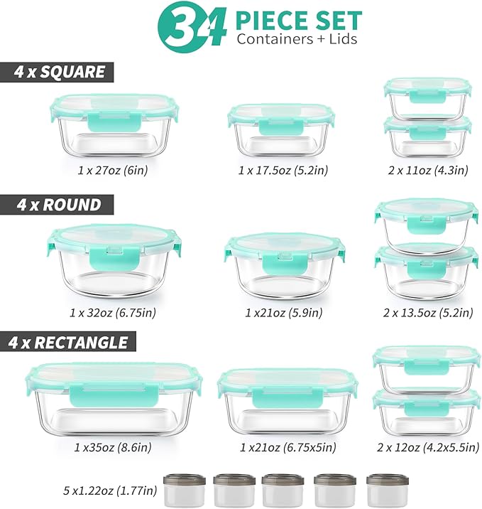 34pcs Glass Food Storage Containers - Image 2