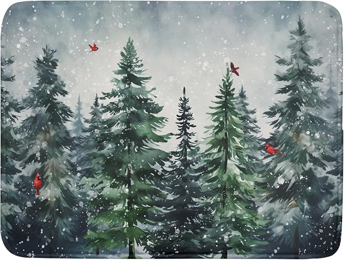 Winter Dish Drying Mat for Kitchen Counter Winter Pine Tree Dish Drying Mat by Kawani