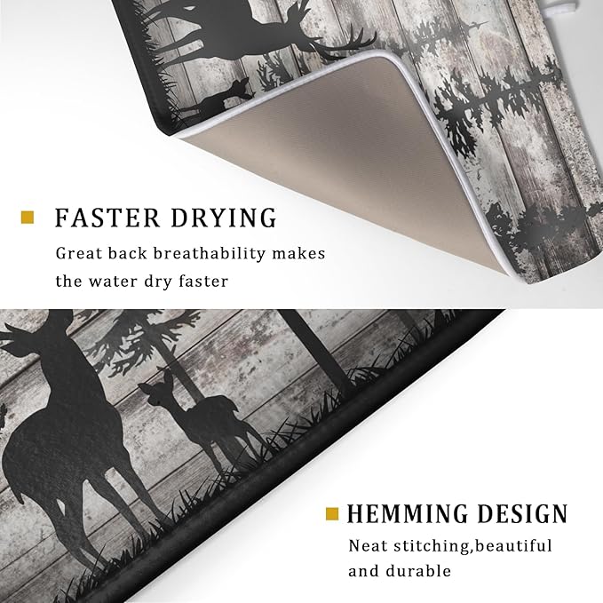 Forest Deer Dish Drying Mat Wildlife Animal Decorative Microfiber Dishes Pad - Image 3