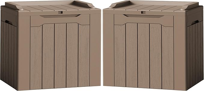 Flamaker 2 Pack Deck Box 31 Gallon Waterproof Resin Storage Box with Lid Indoor Outdoor Delivery Box Storage Bin for Patio Cushions (Light Brown) by Flamaker