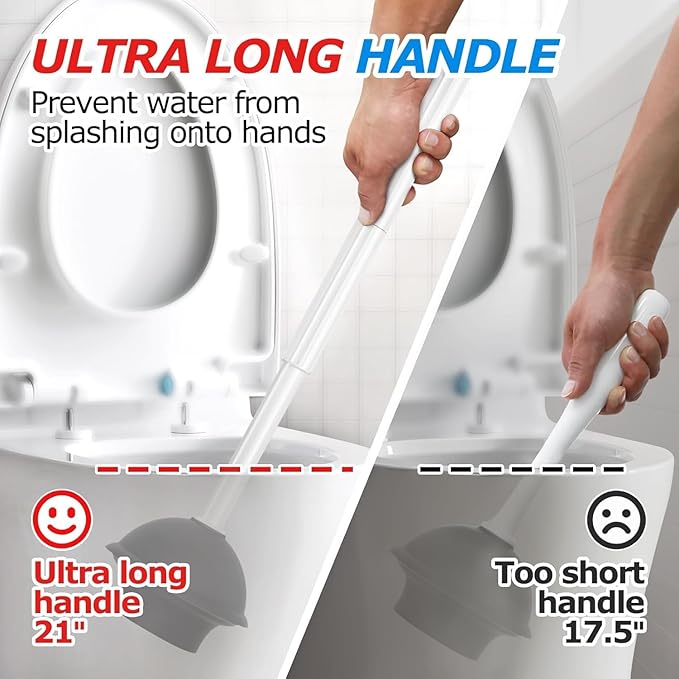 2Pack 2 in 1 Toilet Brush and Plunger Set, Clean Gloves, Extended Handle - Image 2
