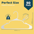 LifeMaster 50 Pcs. Lightweight White Plastic Clothes Hangers Set - Image 2