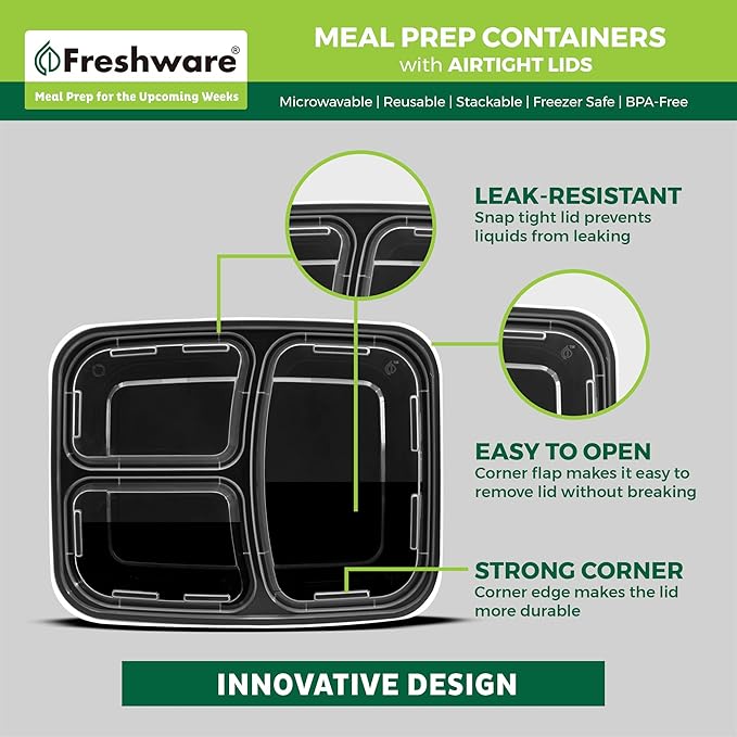 Freshware Meal Prep Containers 3 Compartment - Image 7
