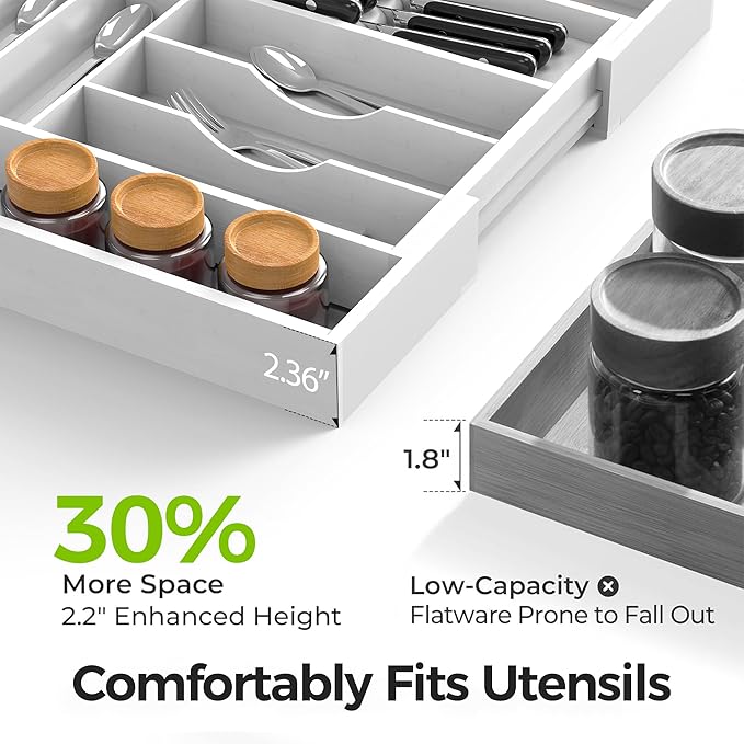 Bamboo Kitchen Drawer Organizer, Expandable Silverware Organizer - Image 3