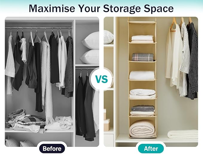 YOUDENOVA Hanging Closet Organizer, 6-Shelf Closet Hanging Shelves - Image 4