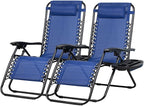 Nazhura Set of 2 Relaxing Recliners Patio Chairs Adjustable Steel Mesh Zero Gravity Lounge Chair Beach Chairs with Pillow and Cup Holder (Blue) by NazhuraGoodCompanionAtHome
