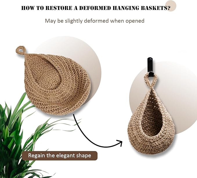 Hanging Fruit Large Basket Set of 3, Boho Wall Hanging Storage Basket - Image 4