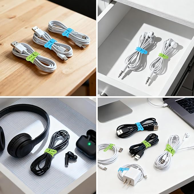 24 Pcs Silicone Cable Ties, Wire Cord Organizer, Cord Ties Reusable Cable - Image 3