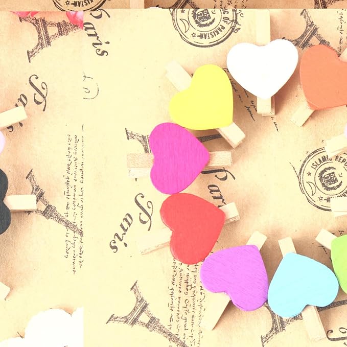 uxcell Card Photo Paper Love Heart Crafts Spring Pegs Mini Wooden Plastic Art - Image 6