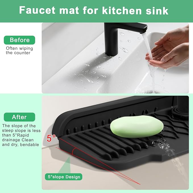 17 Inch Faucet Mat For Kitchen Sink Splash Guard Behind Faucet, ，5°Slope Fast - Image 4