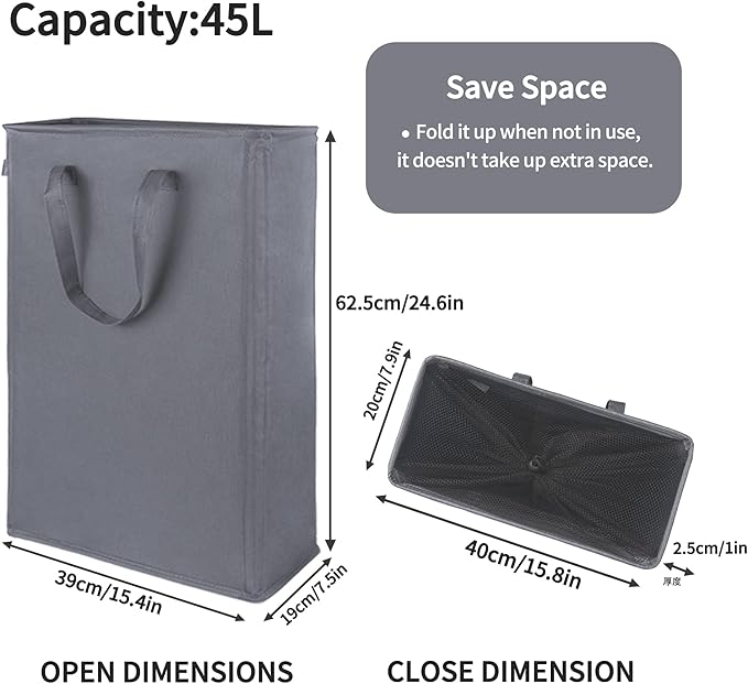Odonata Slim Laundry Hamper Handles Collapsible Laundry Basket Thin Dirty - Image 2