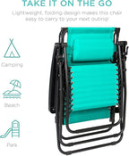 Best Choice Products Folding Zero Gravity Outdoor Recliner Patio Lounge Chair w/Adjustable Canopy Shade, Headrest, Side Accessory Tray, Textilene Mesh - Mint - Image 8