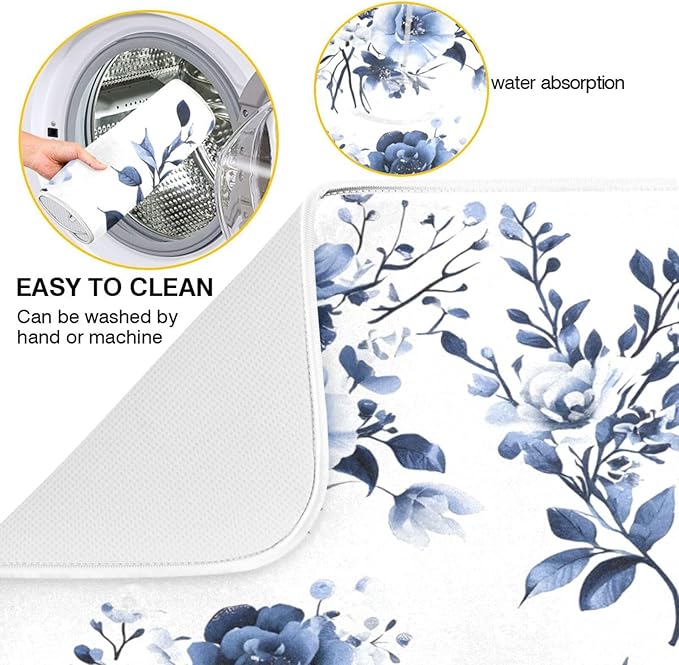 Blue White Porcelain Flower Dish Drying Mat - Image 4
