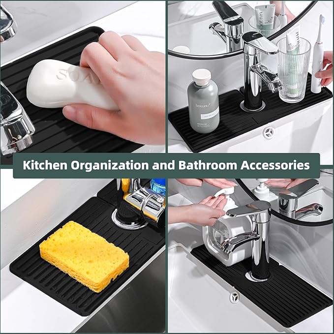 Faucet Mat for Kitchen Sink, Silicone Faucet Handle Drip Catcher Tray, Drying - Image 4