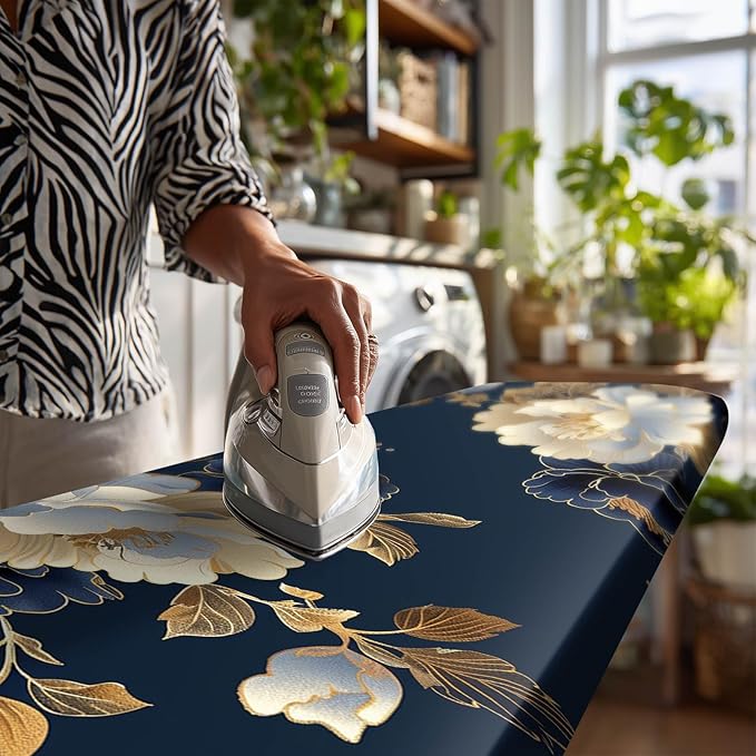 Blue White Floral Ironing Board Cover Stretch Fabric - Image 7
